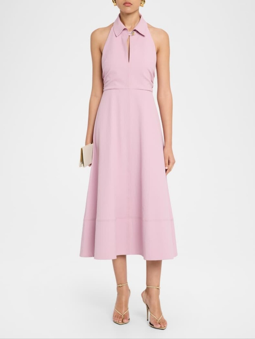 Veronica Beard Mackey Seersucker Halter Midi Dress